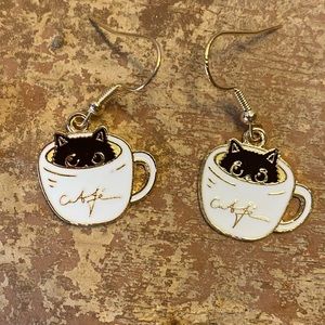 Cat in Coffee Cups Mugs Hanging Earrings Fashion Jewelry